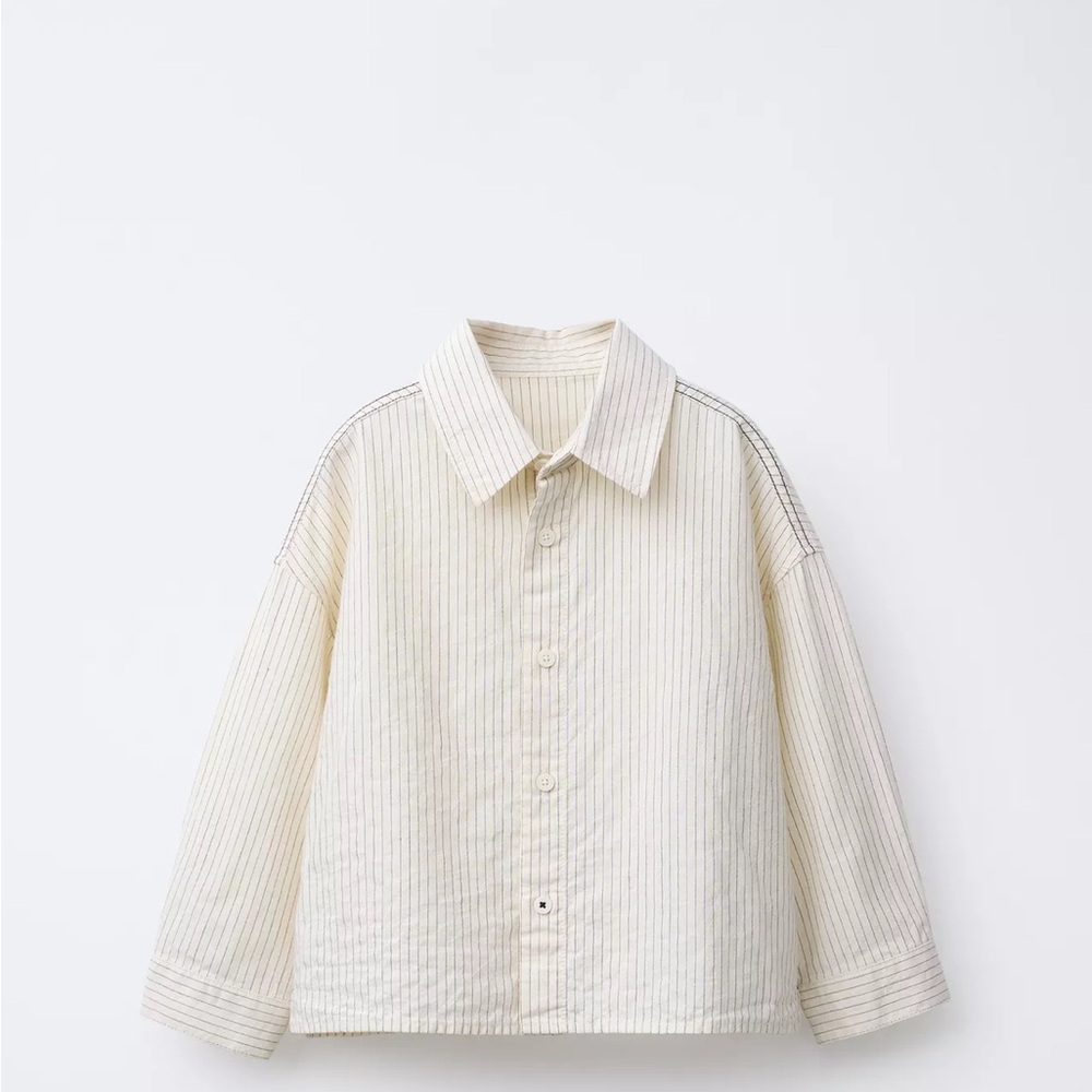 Zara Men's Beige Striped Button Down Shirt
